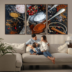 Spices and Seasonings Canvas Wall Art – Colorful Triptych