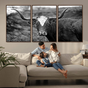 Western Home Wall Art Canvas Print, Framed Texas Longhorn