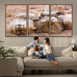 Lion Pair Wall Art Canvas Print – Framed Wildlife Scene with