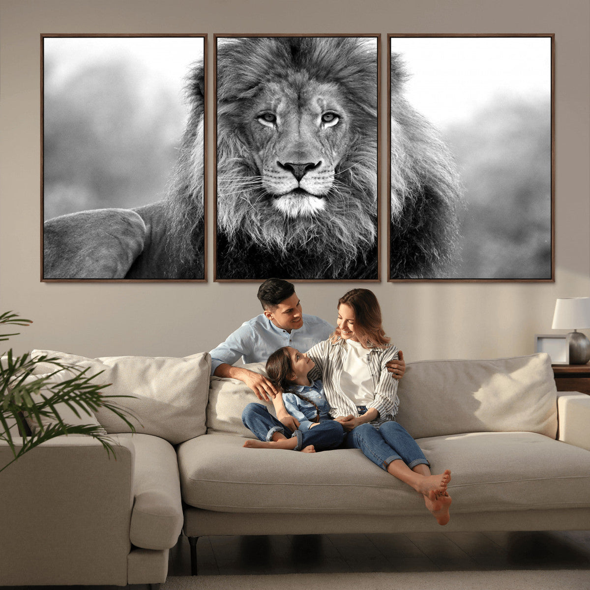 Black and White Lion Canvas Wall Art – Animal Print Artwork