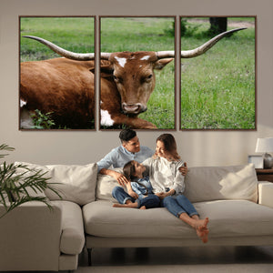 Longhorn Cow Animal Wall Art Canvas Print