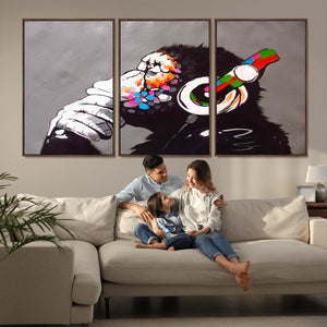 Dj Monkey Listening to Music Wall Art Print | Banksy Monkey