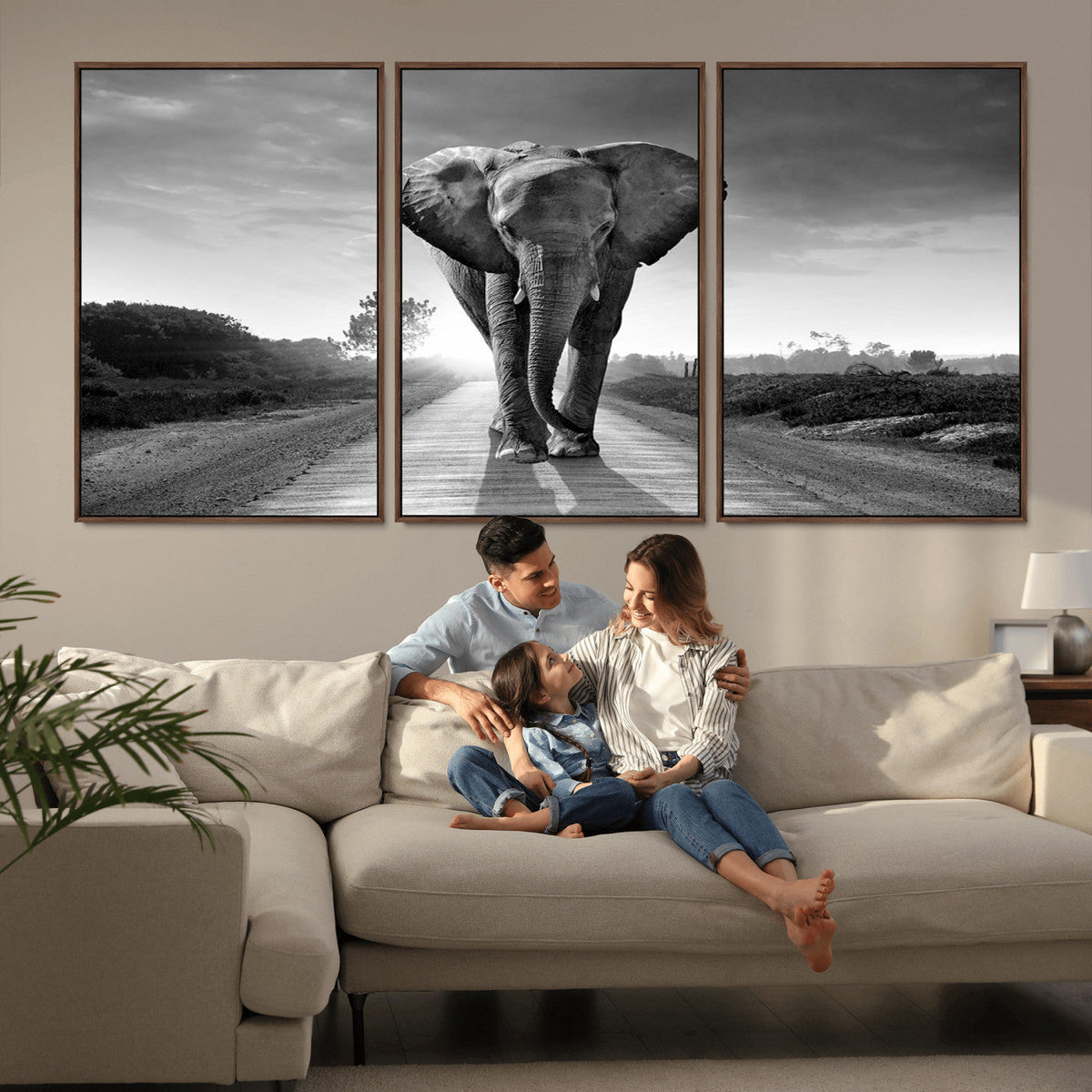 Black and White Elephant Wall Art Canvas Print