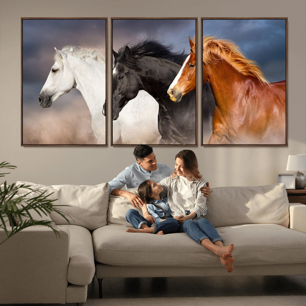 Animal Wall Art Three Horses Farmhouse Art Canvas, Framed