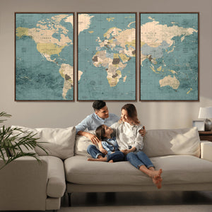 Classic World Map Canvas Print – Framed Vintage Map Wall