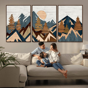 Abstract Wood Panel Effect Mountain Range Top Wall Art