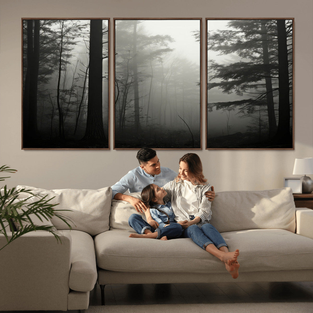 Misty Forest Wall Art Premium Canvas Print a Foggy and