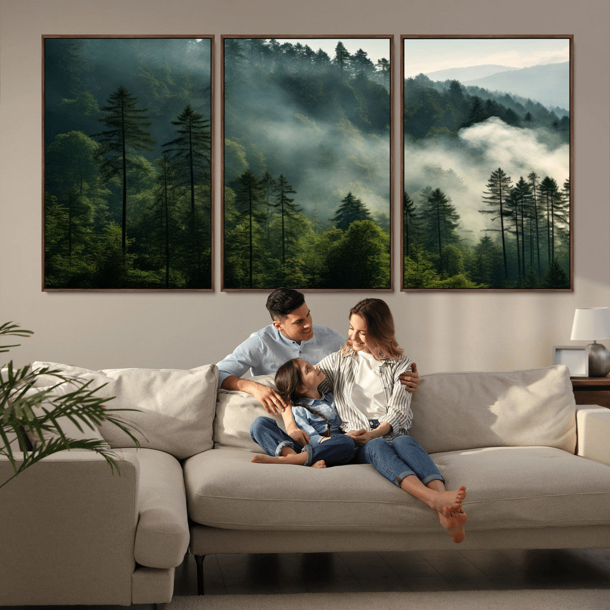 Misty Forest Wall Art Premium Canvas Print a Foggy and