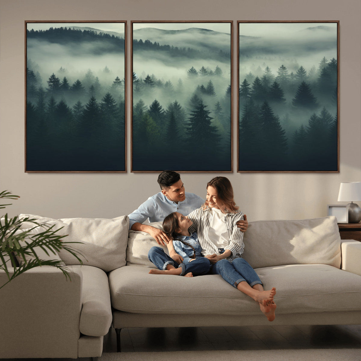 Misty Forest Wall Art Premium Canvas Print a Foggy and