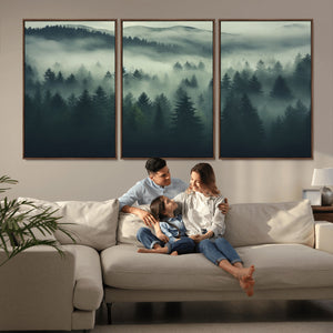 Misty Forest Wall Art Premium Canvas Print a Foggy and