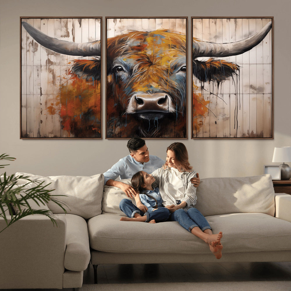 Abstract Bull Highland Cow Canvas Wall Art Print – Vibrant