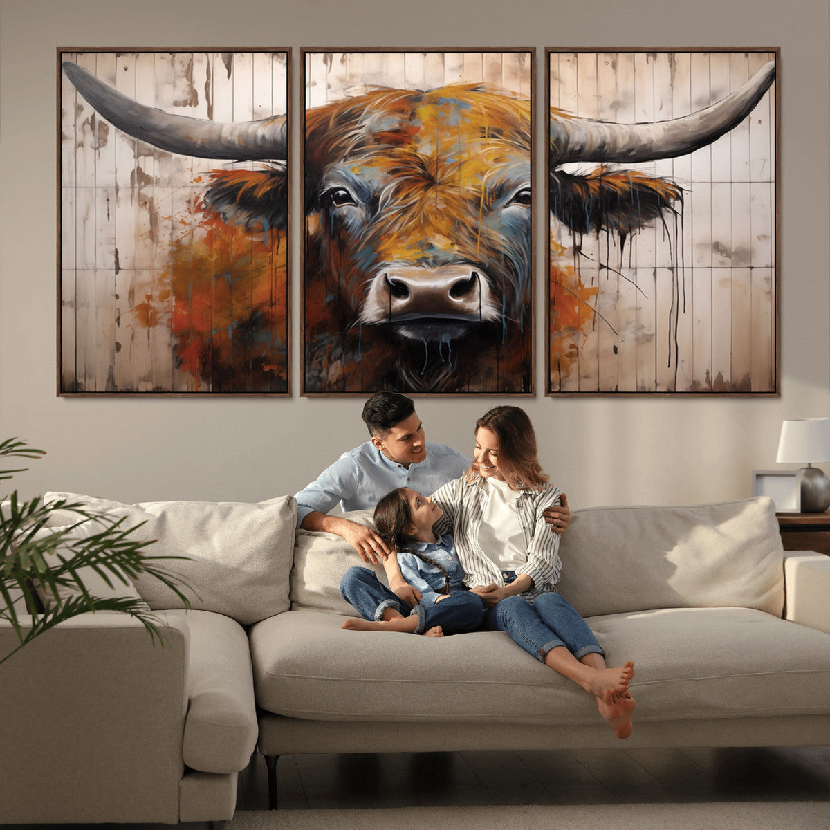 Abstract Bull Highland Cow Canvas Wall Art Print – Vibrant