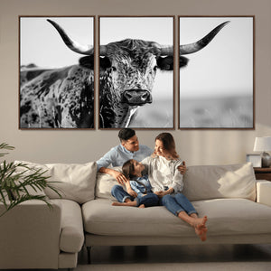Texas Highland Cow Longhorn Canvas Print - Rustic Farmhouse