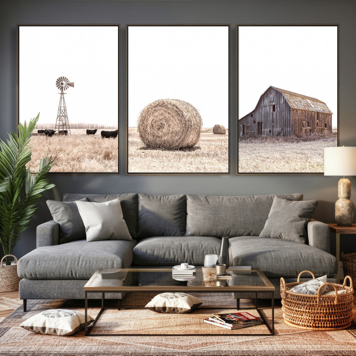 Rustic Farmhouse Wall Art Set of 3 – Country Barn and Wheat