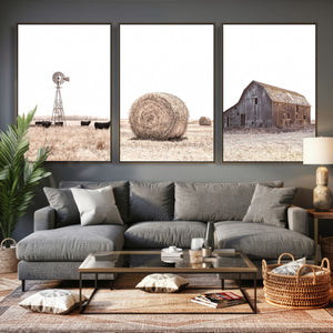 Rustic Farmhouse Wall Art Set of 3 – Country Barn and Wheat