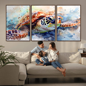 Watercolor Sea Turtle Wall Art Canvas Print - Vibrant Ocean