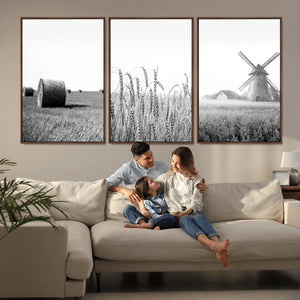 Vintage Farmhouse Black and White Triptych Wall Art – Giclee