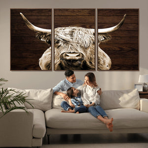 Highland Cow Wall Art Canvas Print, Rustic Farmhouse Decor,