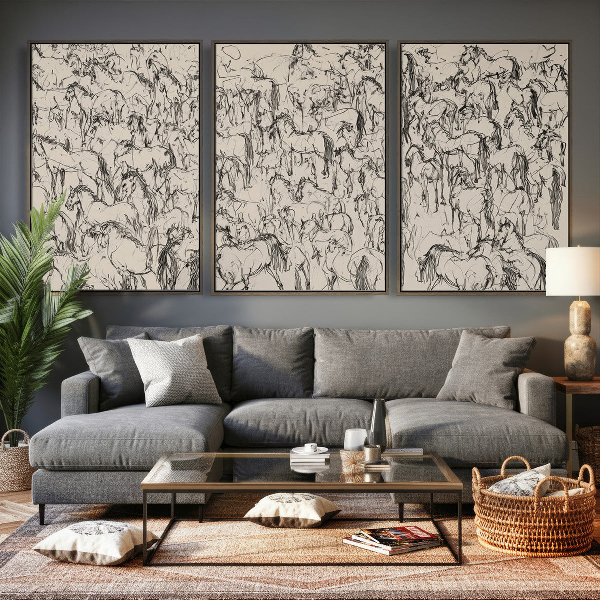 Abstract Horse Sketch Wall Art | Ready to Hang and Framed |