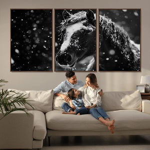 Winter Horse Wall Art | Black and White Horse Print | Ready