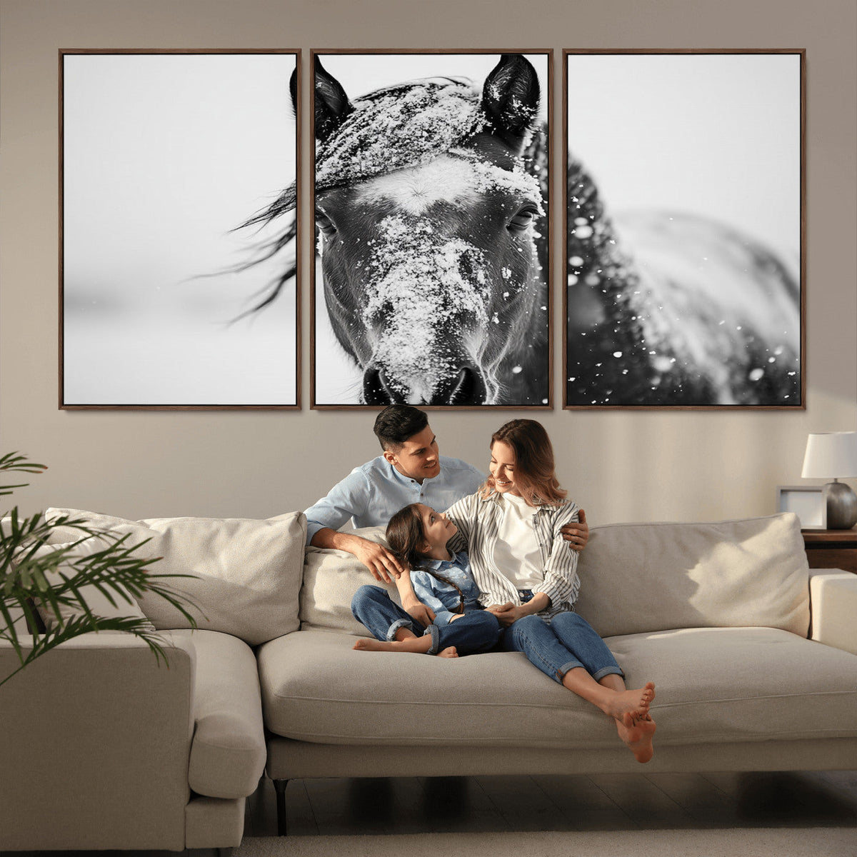 Western Wall Art | Black and White Winter Horse Wall Art |