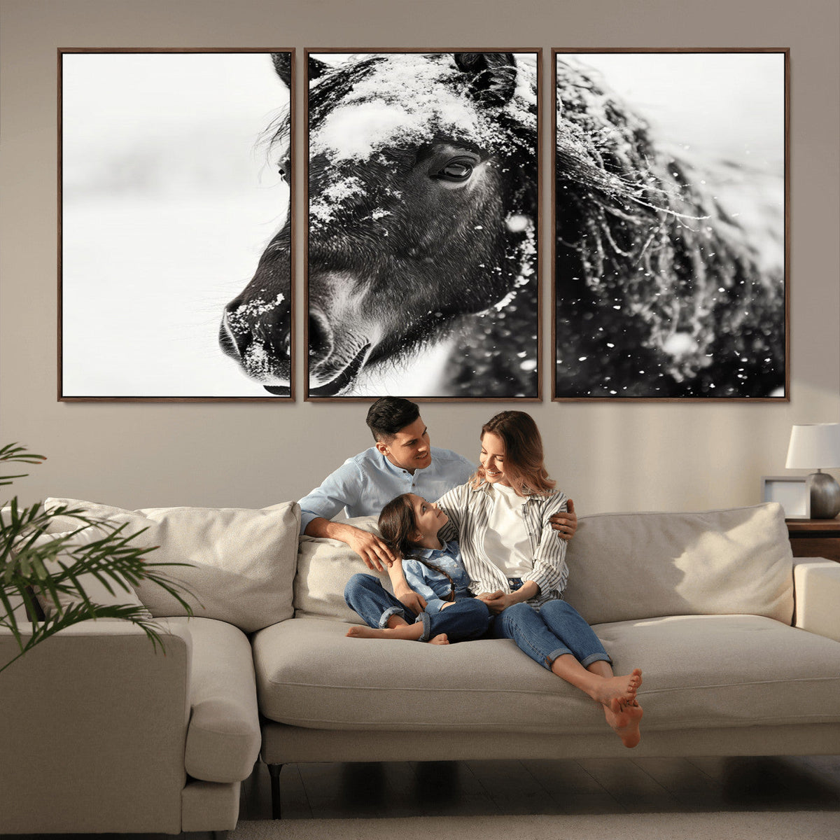 Framed Black and White Horse Wall Art | Ready to Hang and