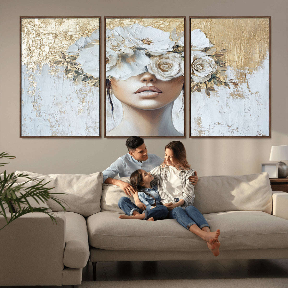 Golden Petal Wall Art - Canvas Print Flower Head Woman