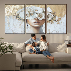 Golden Petal Wall Art - Canvas Print Flower Head Woman