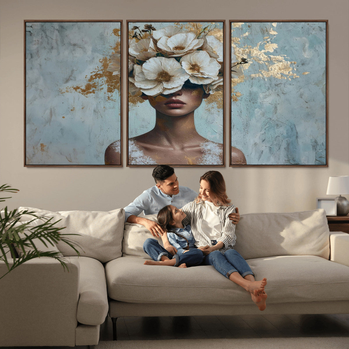 Golden Petal Wall Art - Petal Silhouette Woman Wall Art