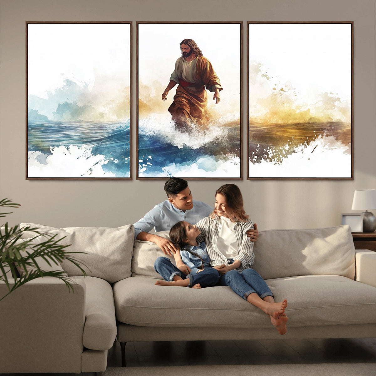 Watercolor Jesus Walking Wall Art Print, Jesus Water Canvas
