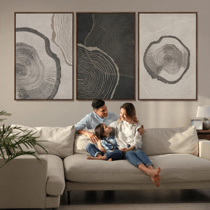 Modern Abstract Tree Ring Canvas Art Set | 3 Panel Large