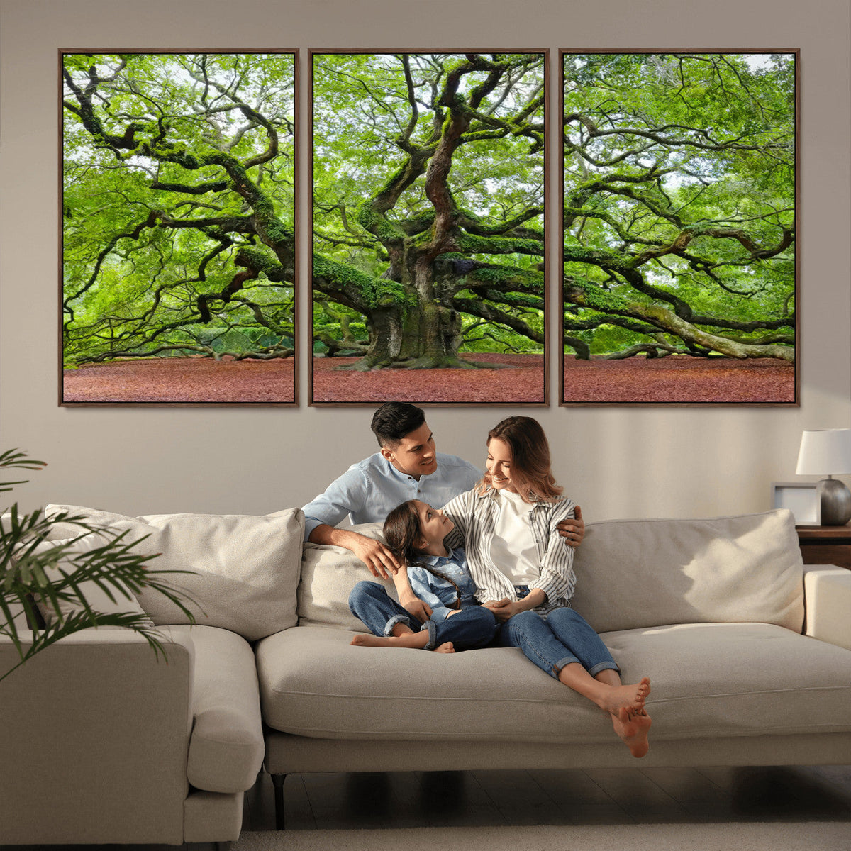 Framed Angel Oak Tree Wall Art - 3-Panel Canvas Prints,