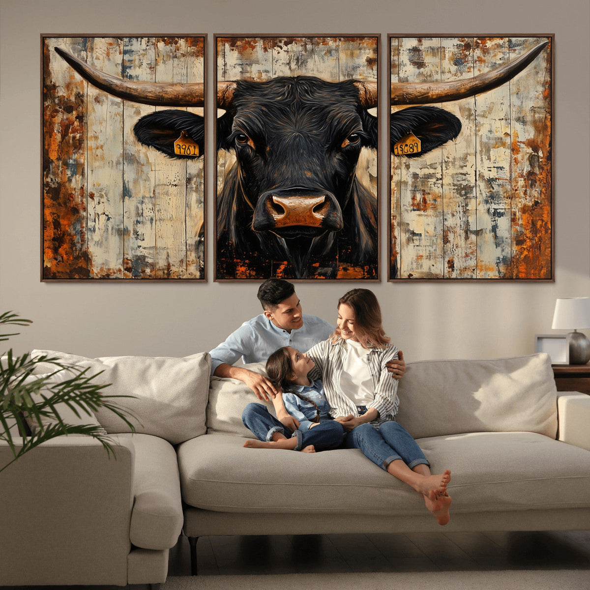 Rustic Texas Artwork Wall Art Canvas Print - Abstract Cow