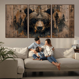 Rustic Grizzly 399 Wall Art | Triptych Canvas Print | Rustic