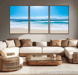 Wall Art Canvas Print Shiny Blue Sea and Beach