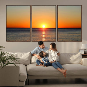 Golden Horizon Sunset Over Ocean Wall Art Canvas Print –