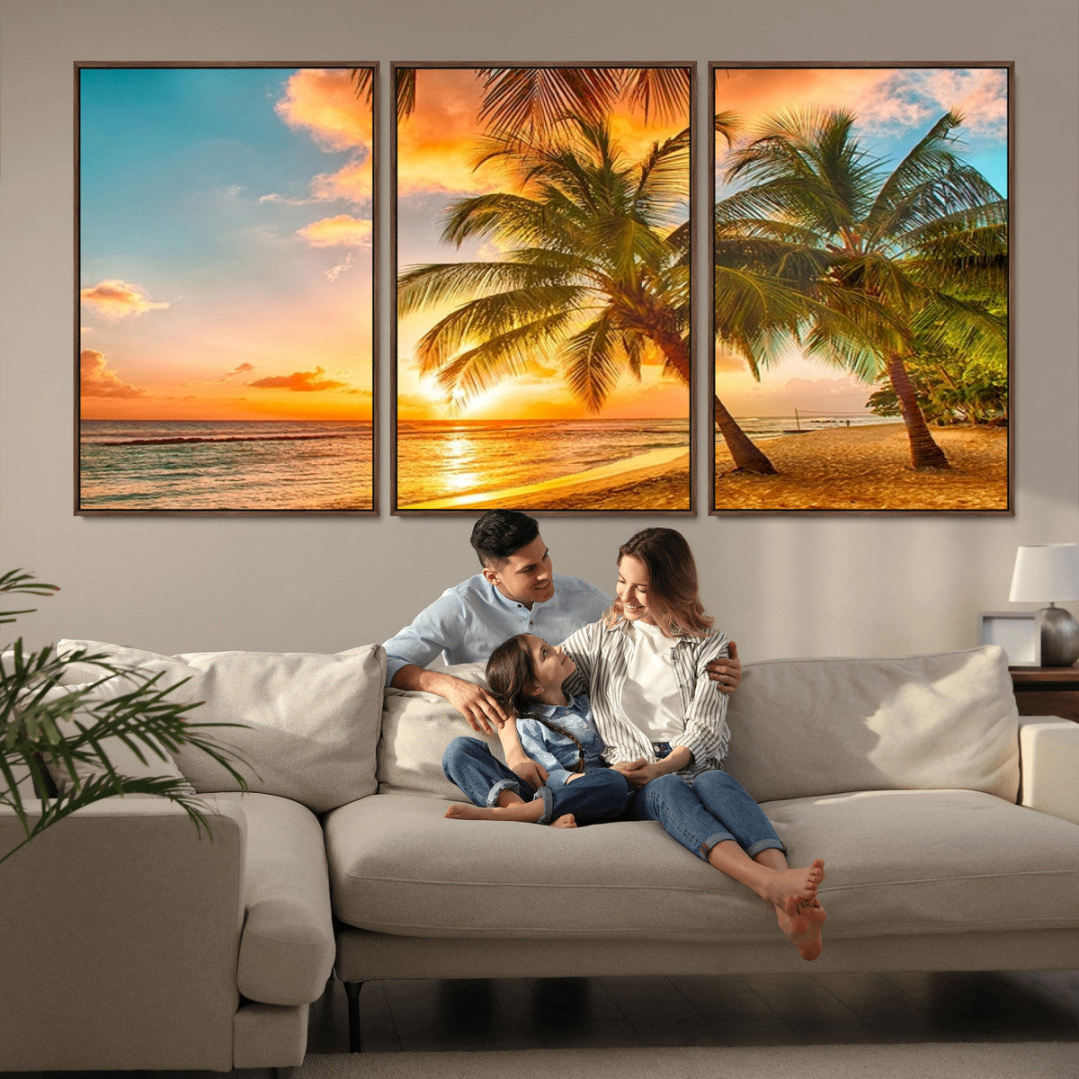 Tropical Sunset Beach Canvas Wall Art Print – Vibrant Palm