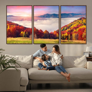Autumn Mountain Foggy Landscape Wall Art Canvas Print |