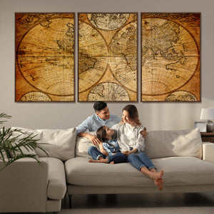 Vintage World Map Canvas Print – Antique Push Pin Travel