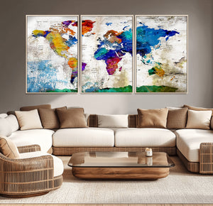 World Map Canvas Print – Framed Travel Map Wall Art for