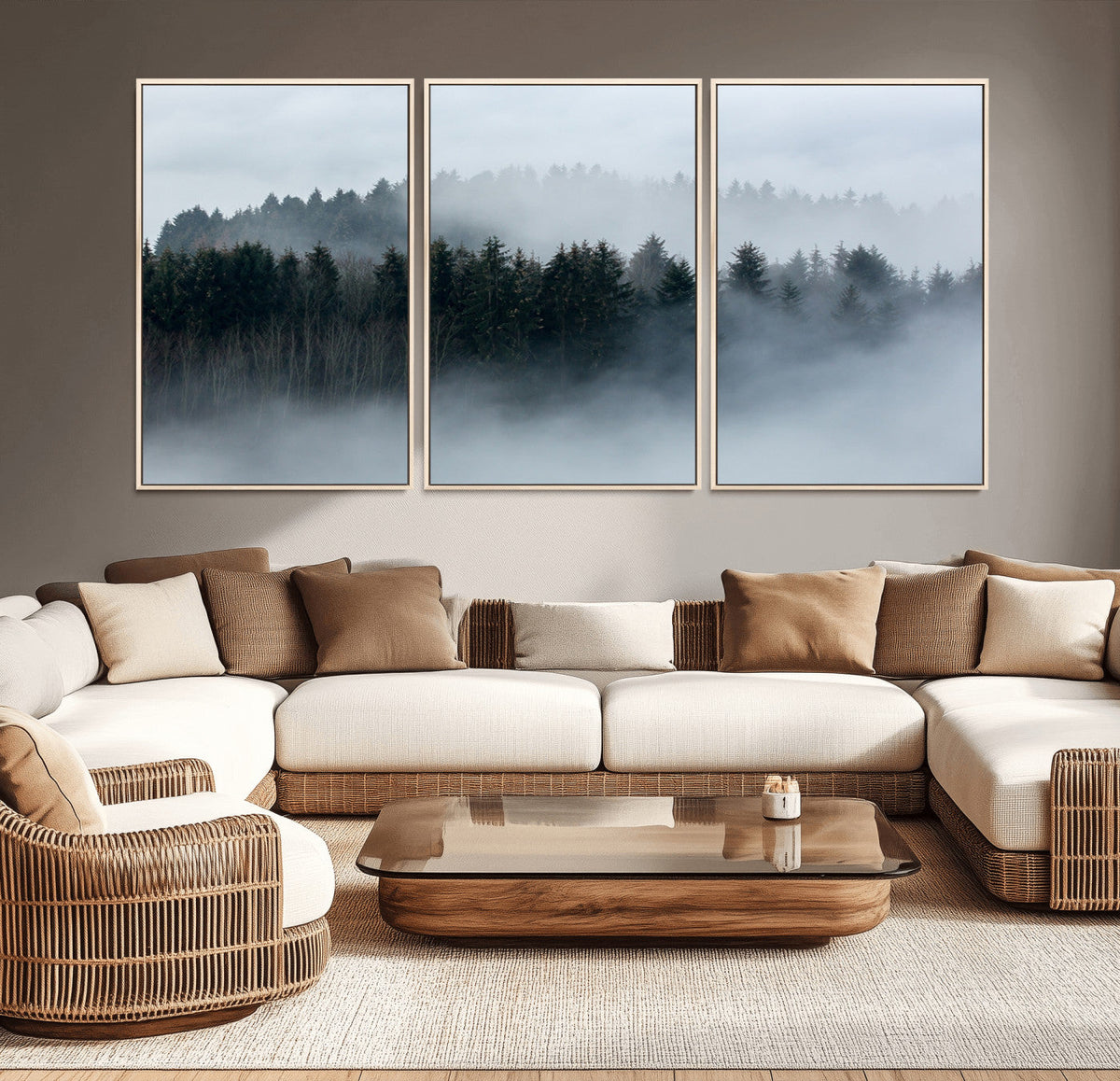 Autumn and Misty Trees in the Forest Wall Art Canvas Print,