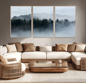 Autumn and Misty Trees in the Forest Wall Art Canvas Print,