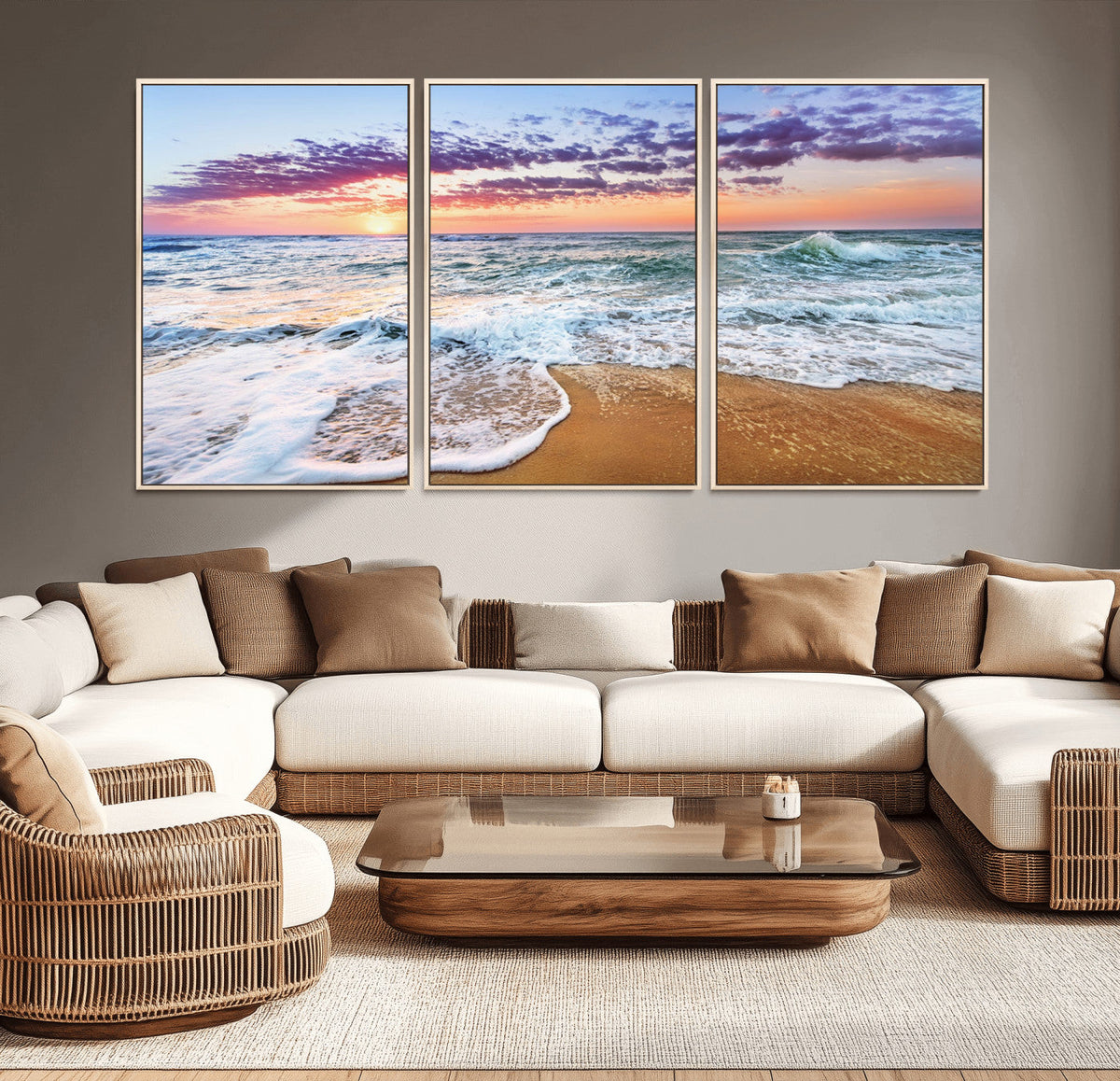 Coastal Sunset Art Beach Canvas Wall Art Print | Ocean Waves