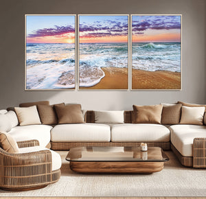 Coastal Sunset Art Beach Canvas Wall Art Print | Ocean Waves