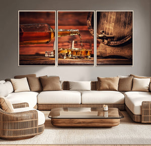 Whiskey and Cigar Canvas Wall Art | 3 Panel Bar Room Decor