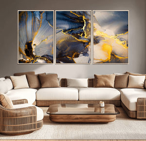Large Abstract Wall Art Print -  Gold and Blue Abstract