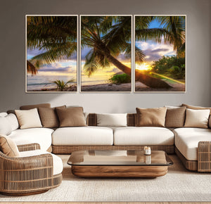 Tropical Island Sunset on the Beach Palms Wall Art Canvas