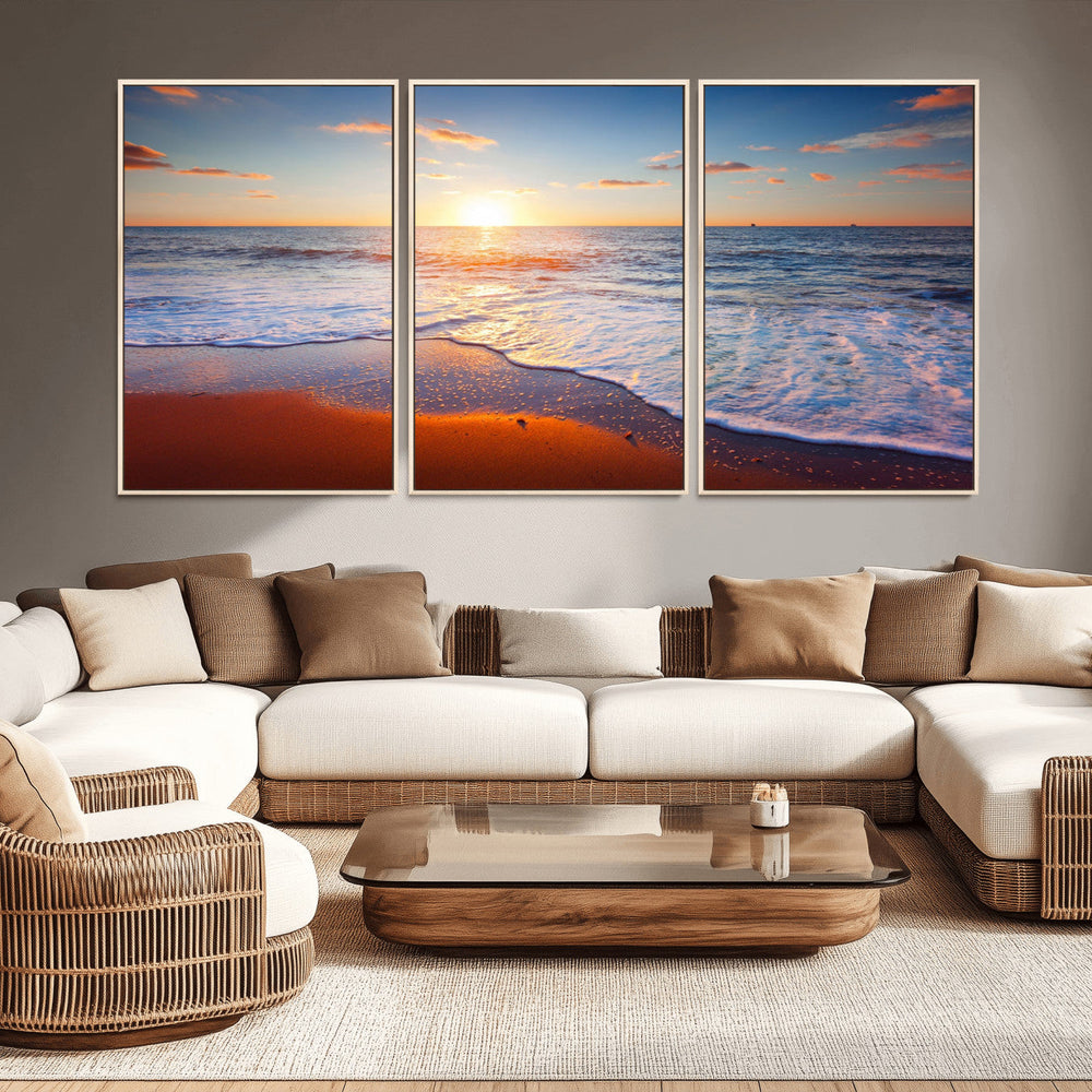 Tropical Ocean Sunset Wall Art Canvas Print, Golden Beach
