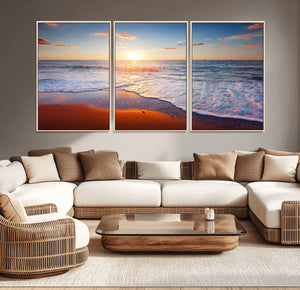 Tropical Ocean Sunset Wall Art Canvas Print, Golden Beach