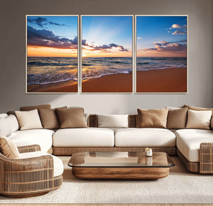 Serene Ocean Sunset Canvas Print, Golden Hour Beach Wall